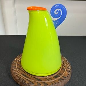 Vintage Jen Violette signed art glass pitcher vase